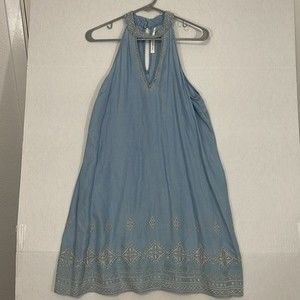 Blu Pepper Embroidered Lyocell Dress, Sleeveless, Lightweight, Blue, Medium